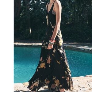 Zara Black Floral Maxi Dress with Spaghetti Straps